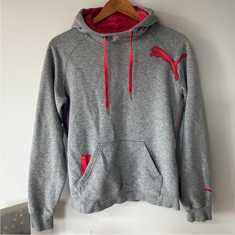 PUMA|S|Women's Gray Hoodie with Pink Details